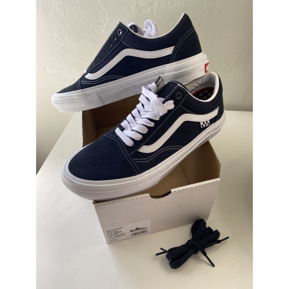 Vans Skate Old Skool Navy Blue White Classics PopCush Sneakers Men's Size 10